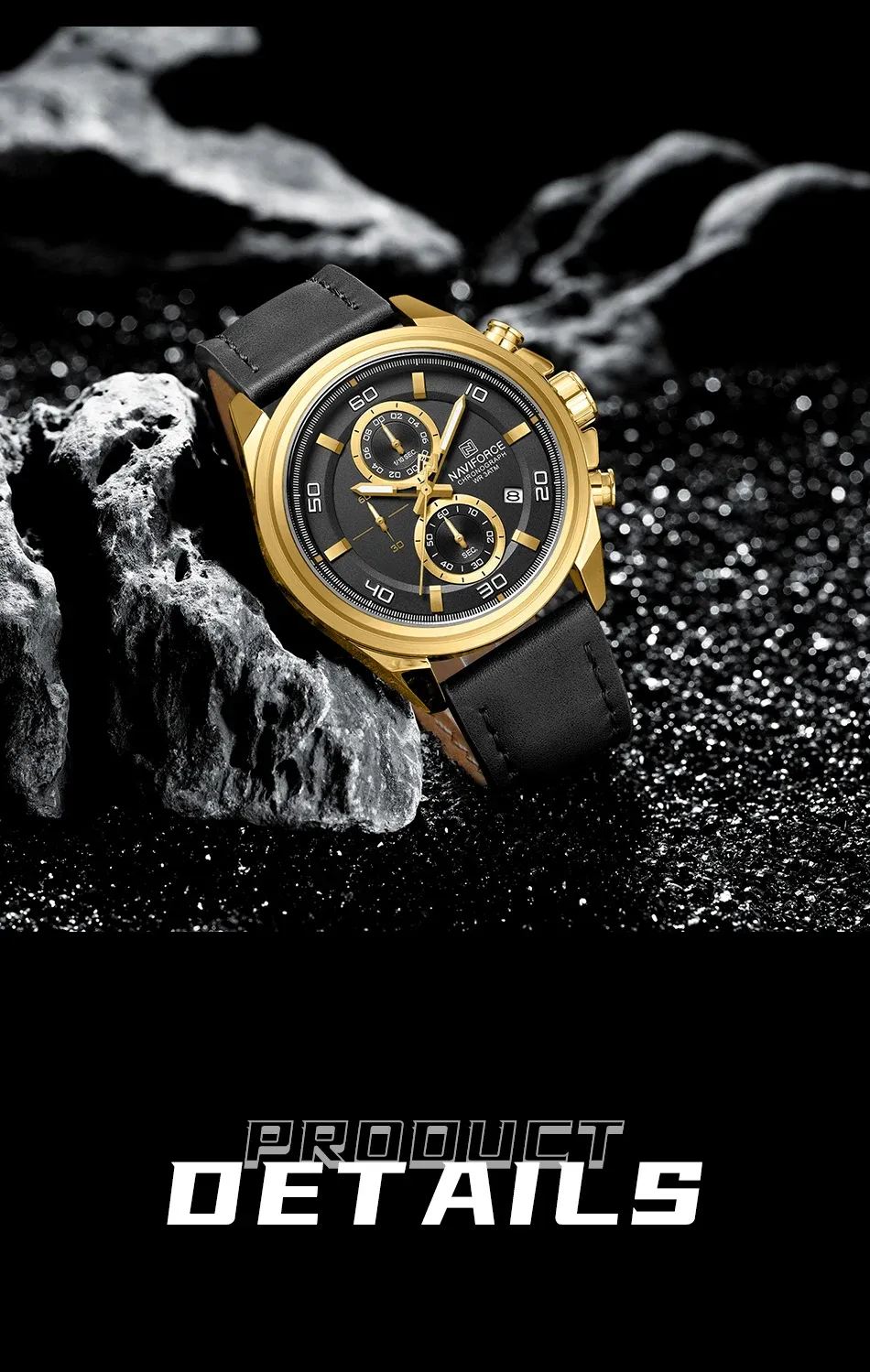 네비포스 NF8075 가죽 스트랩 남성용 쿼츠 드레스 워치