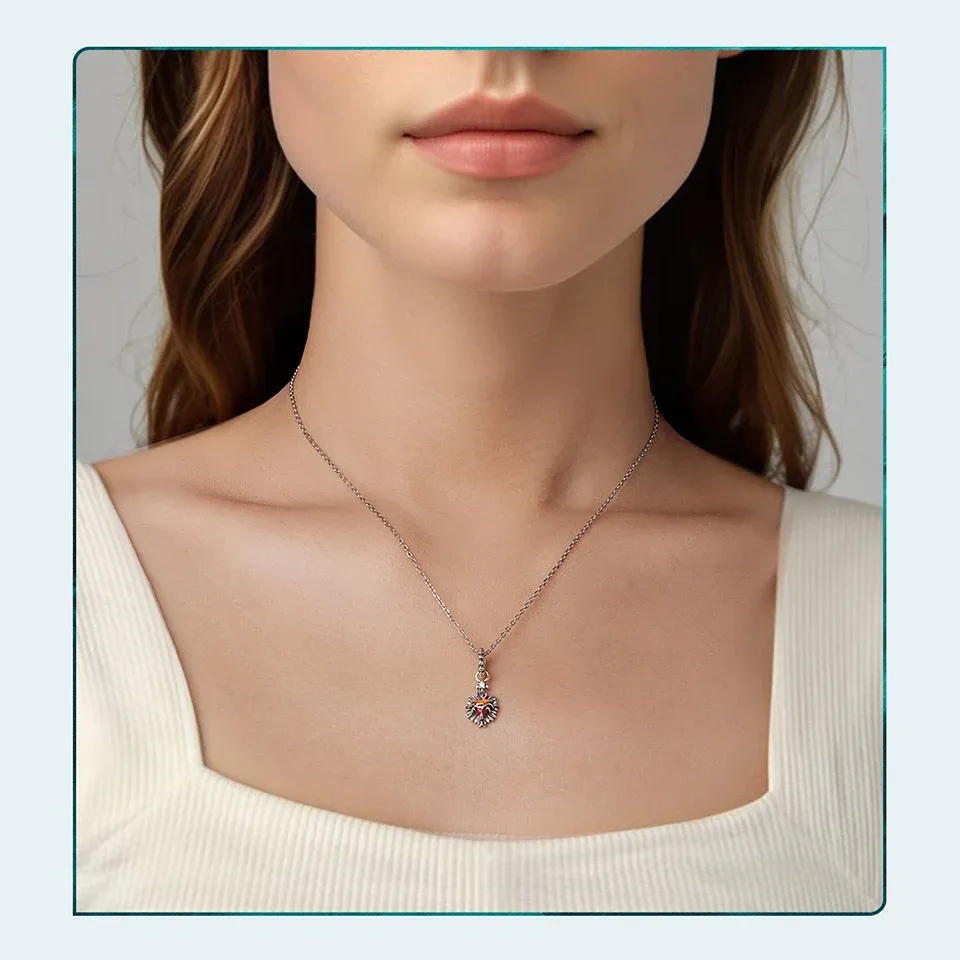 바모어 925 실버 레트로 크로스 러브 하트 종교 참