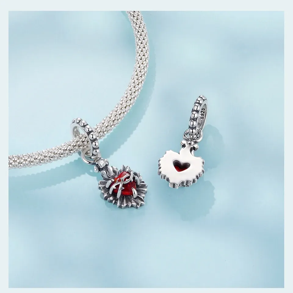 바모어 925 실버 레트로 크로스 러브 하트 종교 참