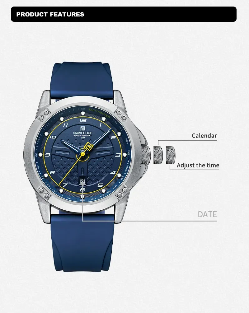 네비포스 남성용 스포츠 실리콘 발광 쿼츠 시계