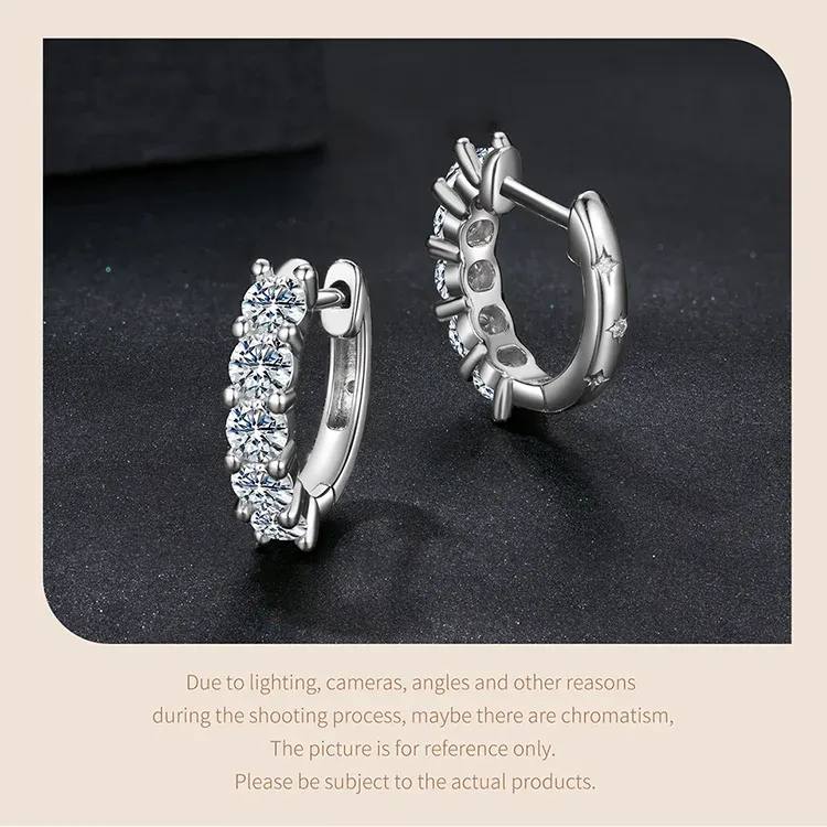 바모어 U 모이사나이트 5스톤 925 실버 클래식 후프 귀걸이