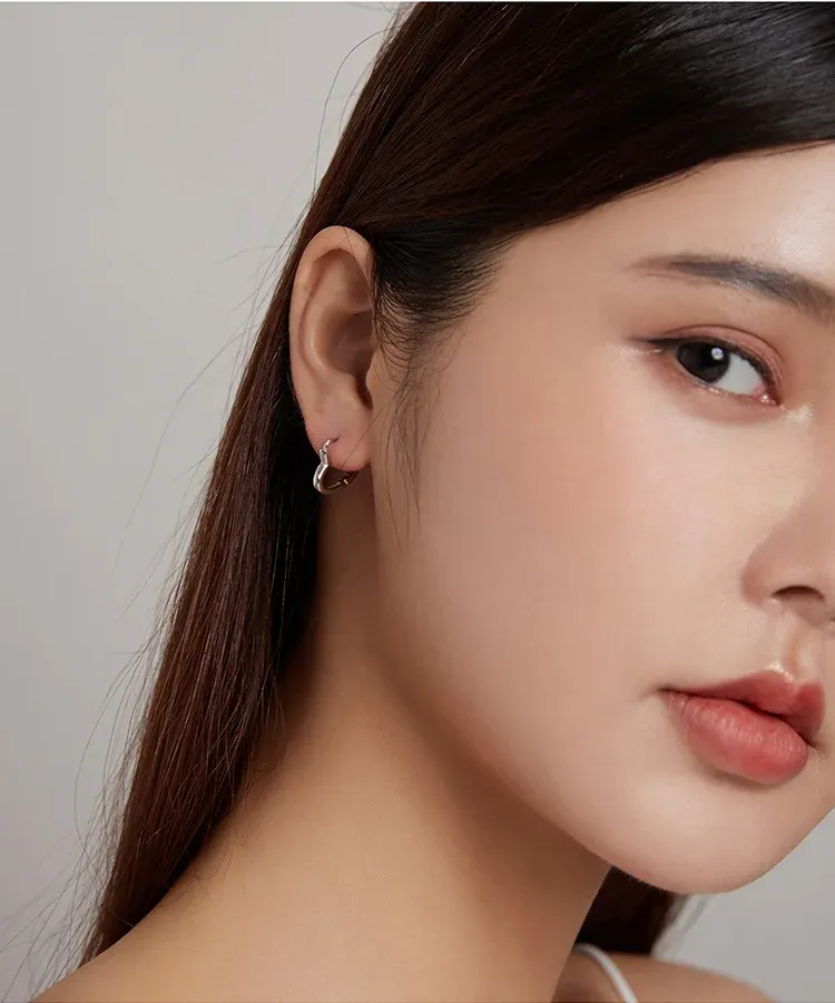 바모어 925 스털링 실버 하트 후프 귀걸이