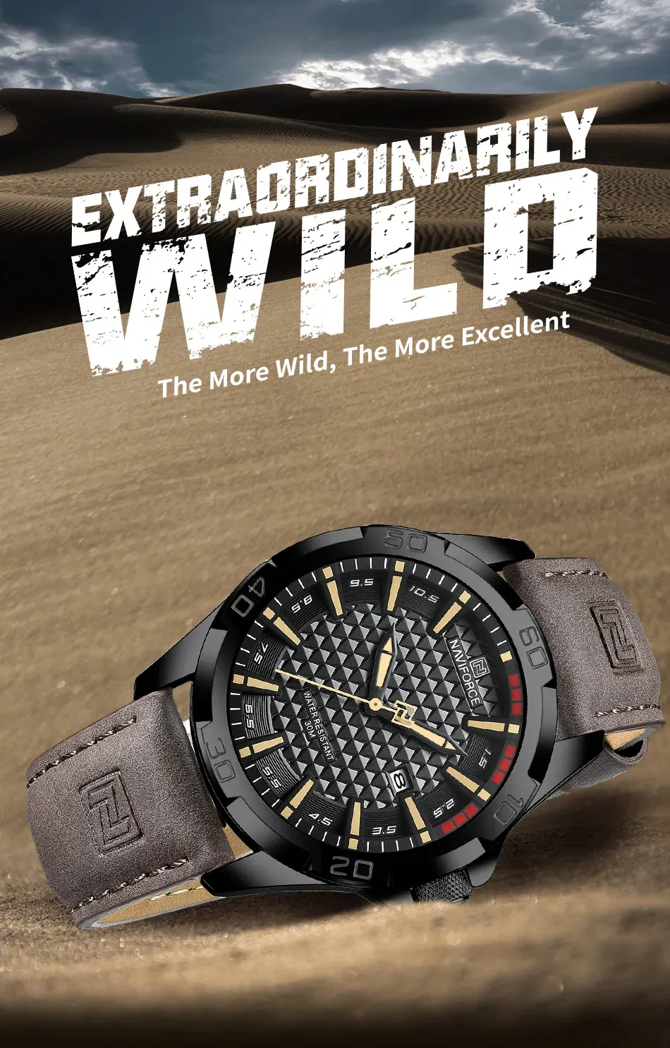 네비포스 NF8023 남성용 밀리터리 캘린더 가죽 쿼츠 시계