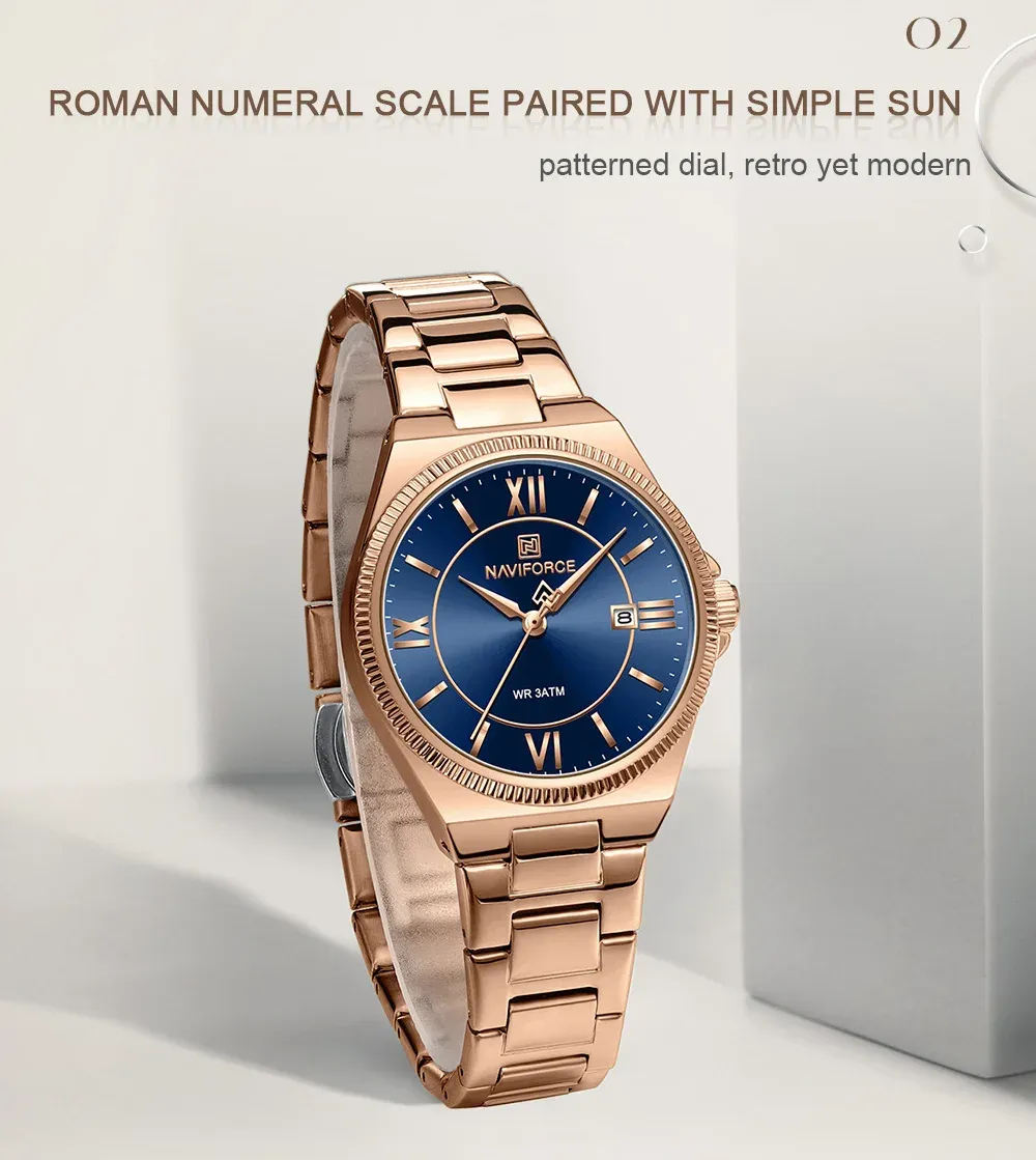 네비포스 NF5073 여성용 로만 캘린더 스틸 시계
