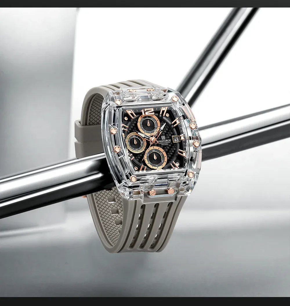 NAVIFORCE NF7105 남성용 쿼츠 크로노그래프 실리콘 스포츠 시계