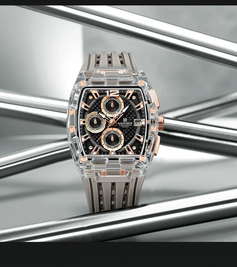 NAVIFORCE NF7105 남성용 쿼츠 크로노그래프 실리콘 스포츠 시계