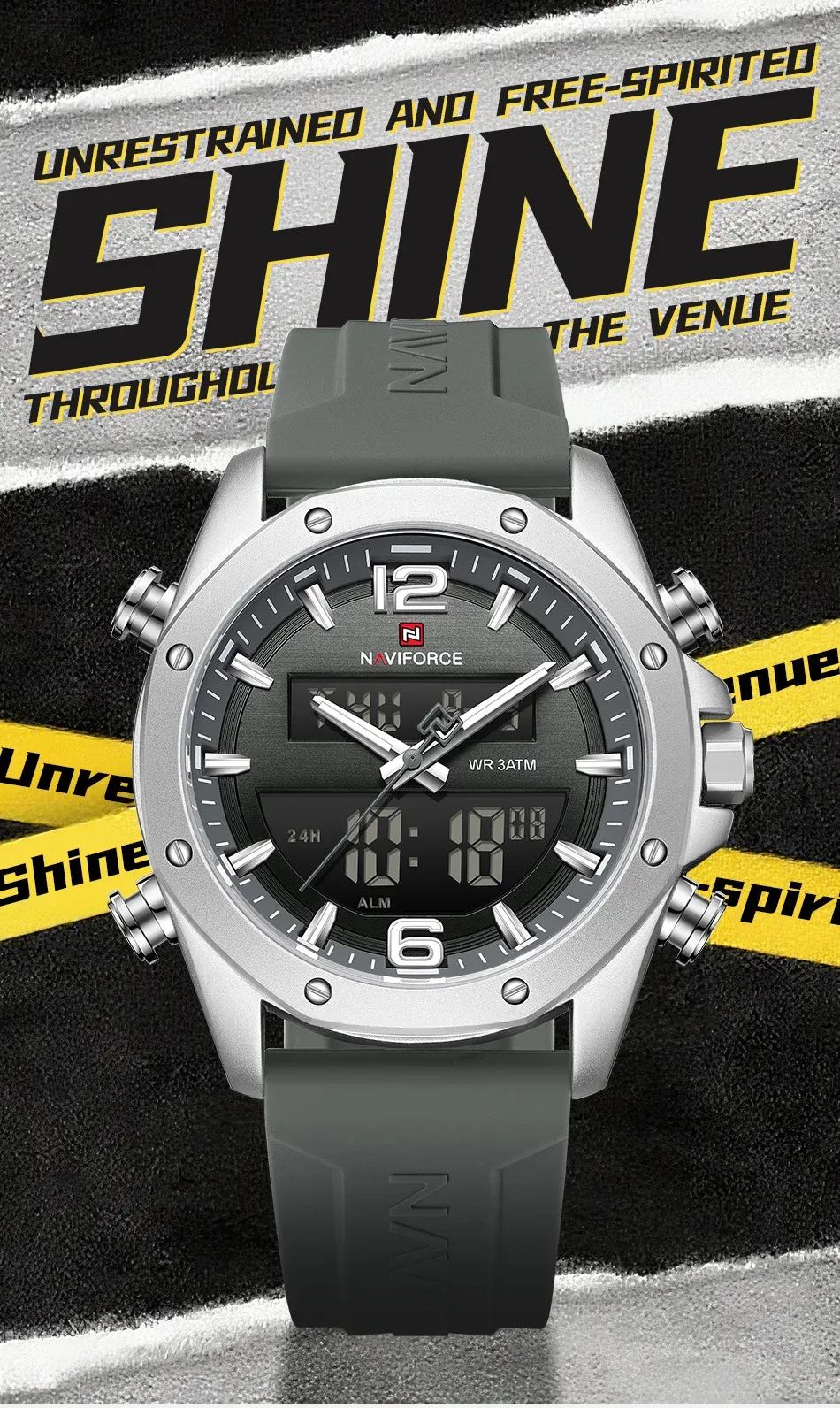 네비포스 NF9264 남성용 듀얼 디스플레이 크로노그래프 시계