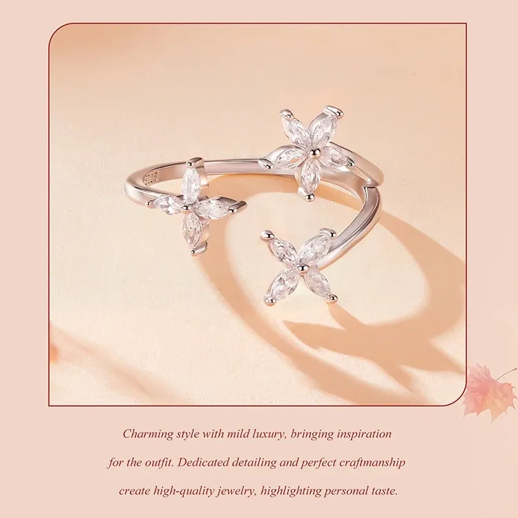 바모어 지르콘 세꽃 오픈링 925 스털링 실버