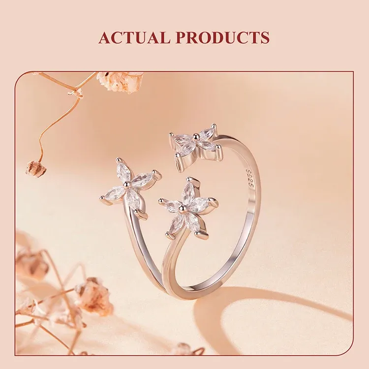 바모어 지르콘 세꽃 오픈링 925 스털링 실버