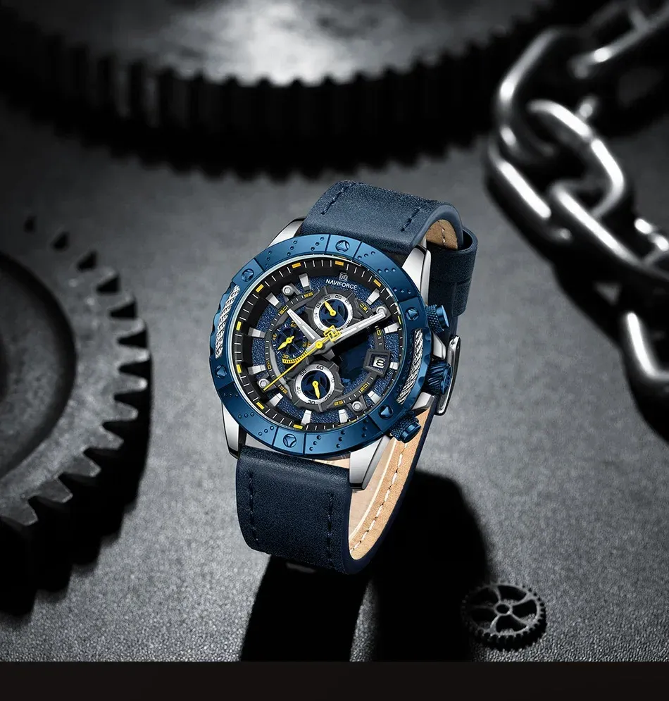 네비포스 NF 8055 남성용 크로노그래프 가죽 시계