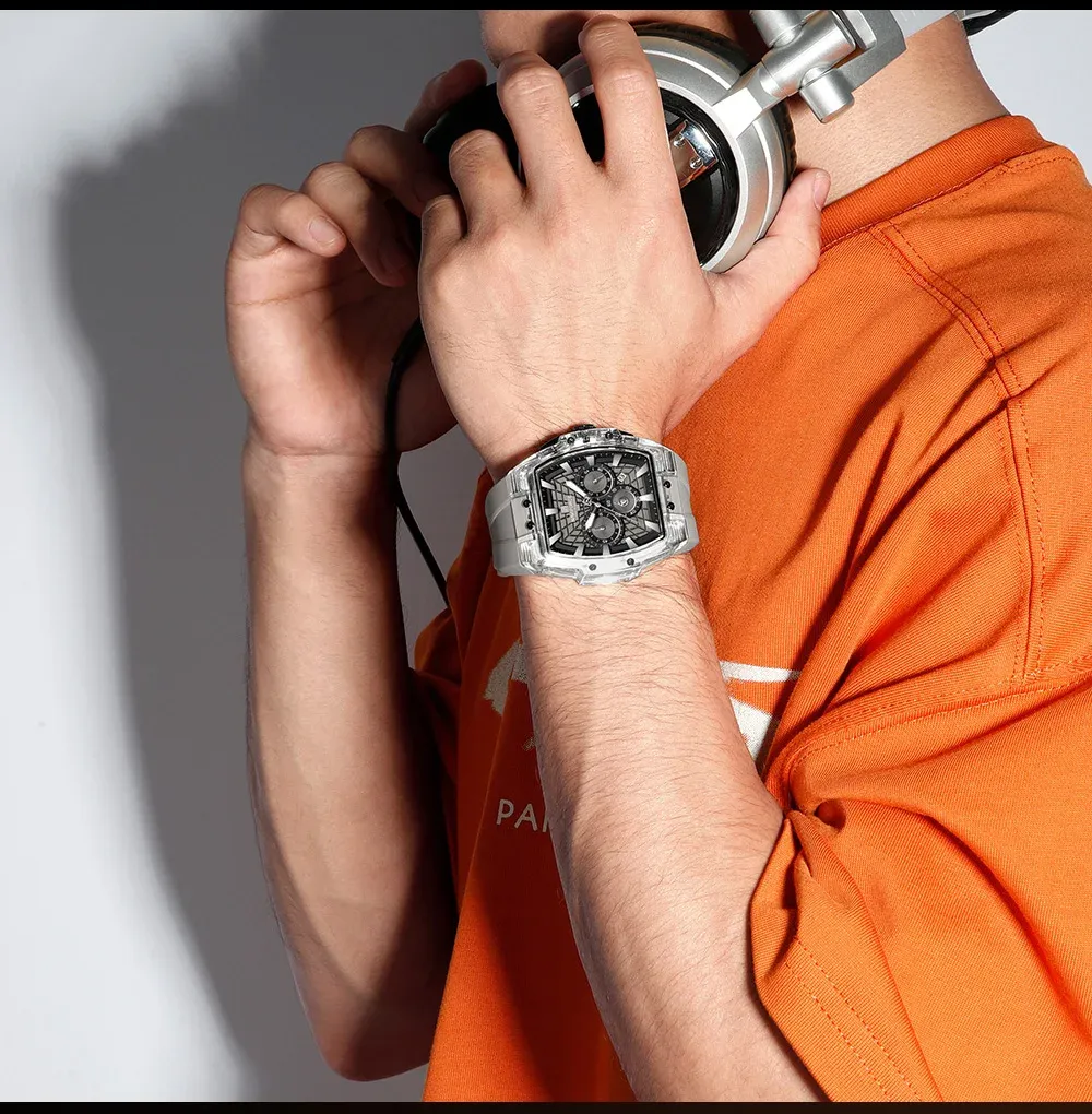 네비포스 NF6113 남성용 야광 크로노그래프 실리콘 시계