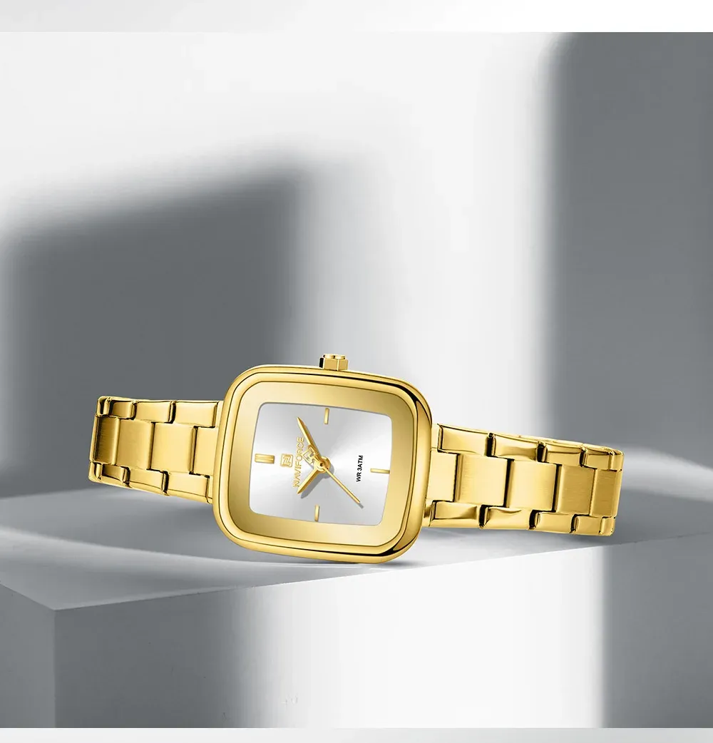 네비포스 여성용 사각 스틸 쿼츠 시계 NF5075