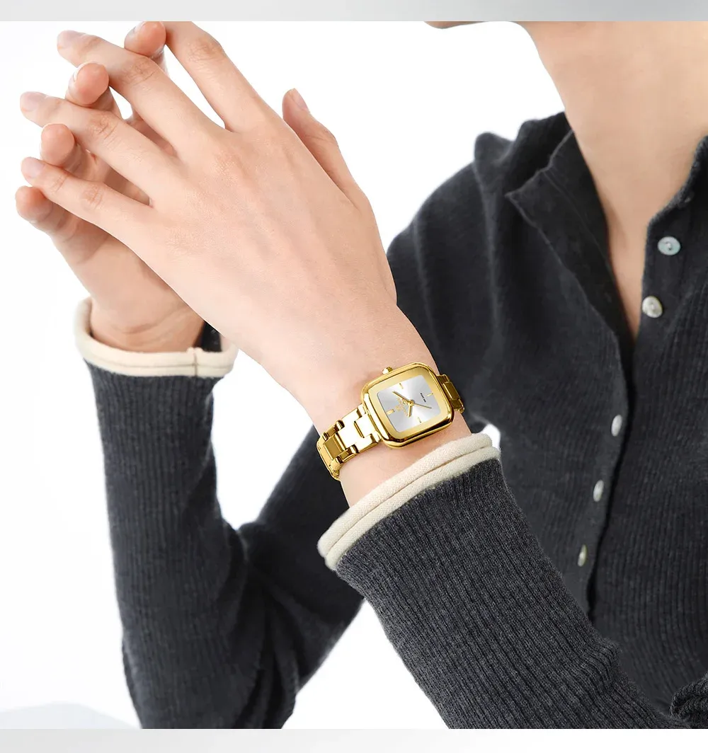 네비포스 여성용 사각 스틸 쿼츠 시계 NF5075