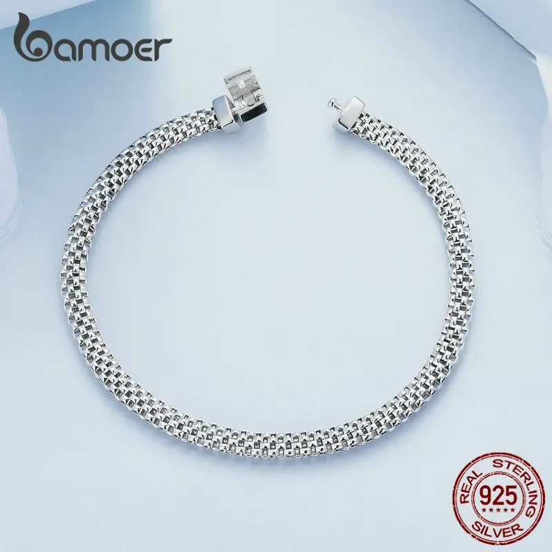 바모어 925 스털링 실버 사각 버클 브레이드 팔찌