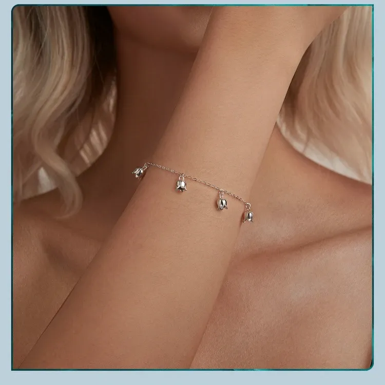 바모어 은방울꽃 925 스털링 실버 체인 팔찌