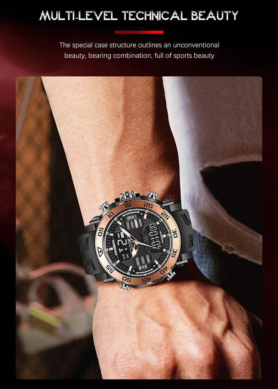 폭스박스 남성용 LED 디지털 스포츠 방수 쿼츠 시계