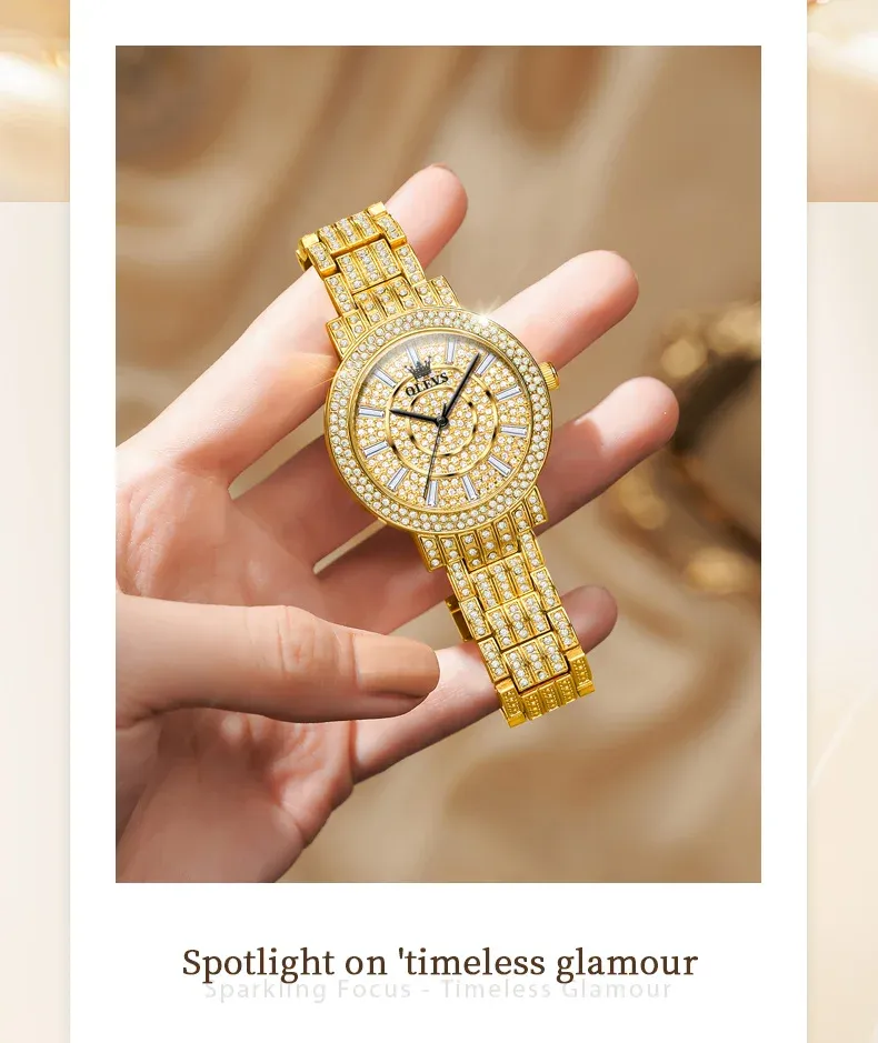 OLEVS 9904 여성용 라운드 다이얼 메탈 쿼츠 시계