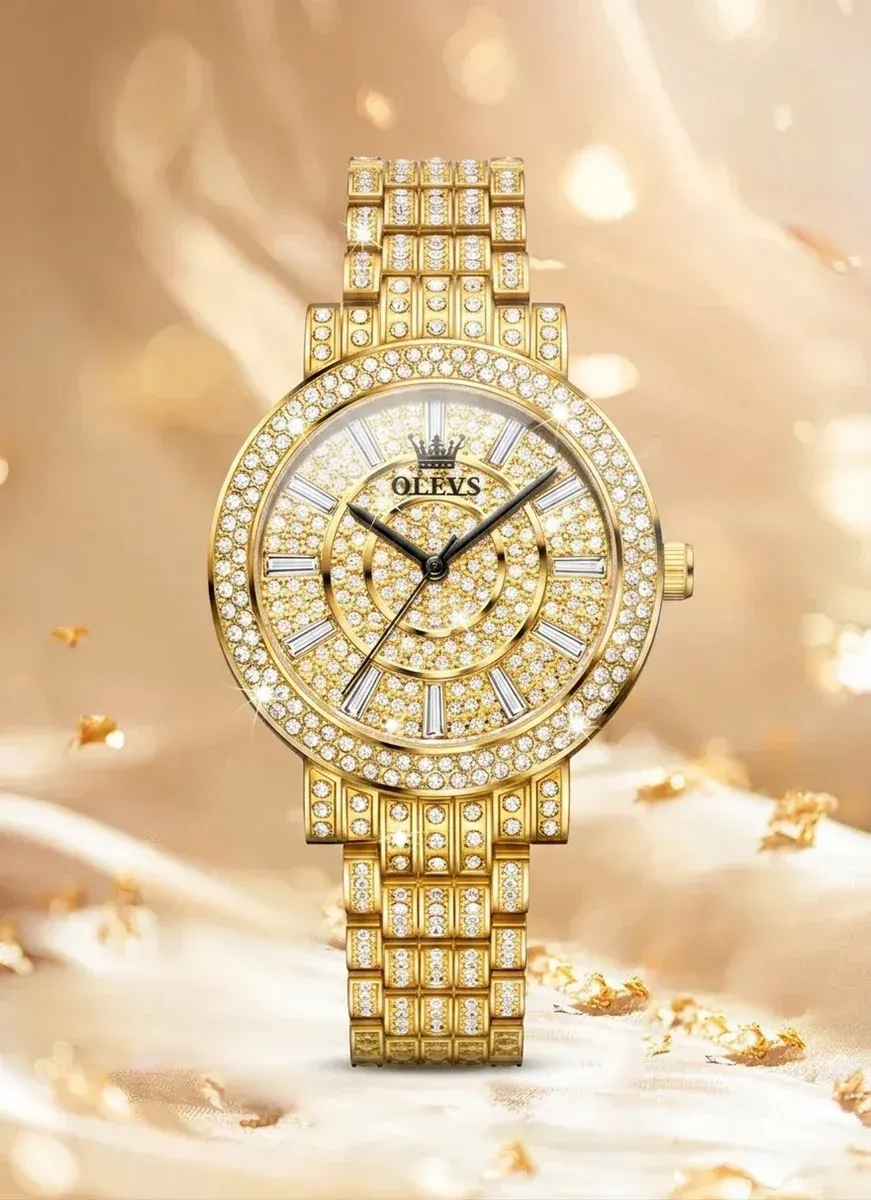 שעון נשים זהוב משובץ אבנים