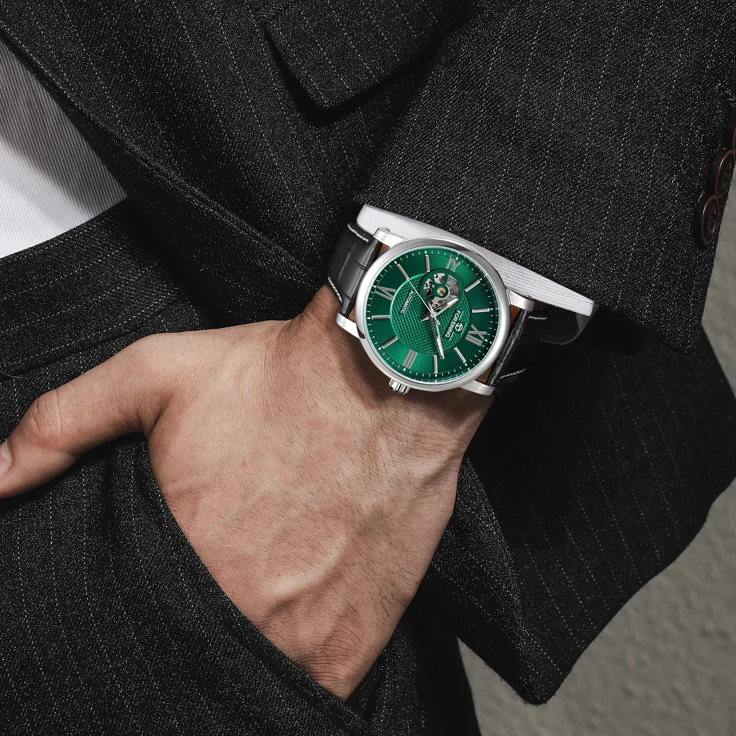 포르시닝 오토매틱 스켈레톤 로만 다이얼 남성 시계