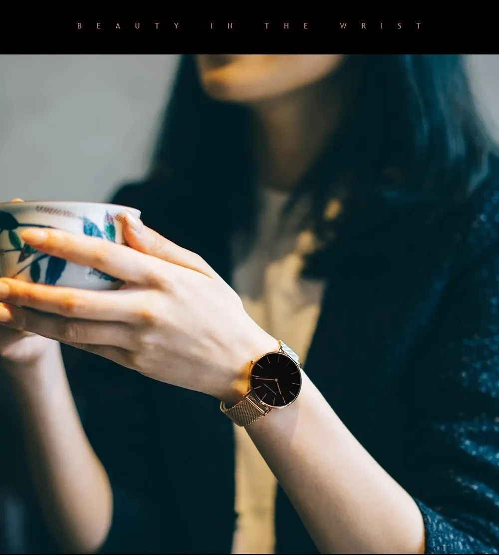 한나 마틴 로즈골드 메쉬 클래식 여성 쿼츠 시계