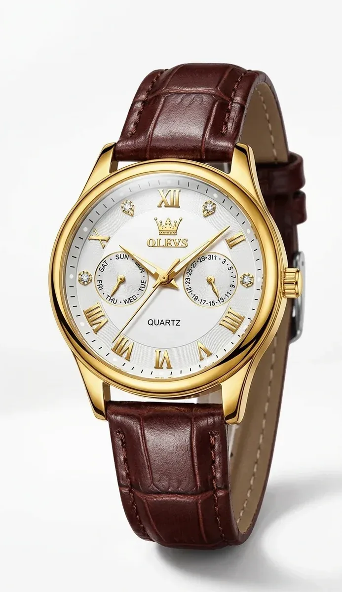 브라운 가죽 스트랩 골드 로만 시계
