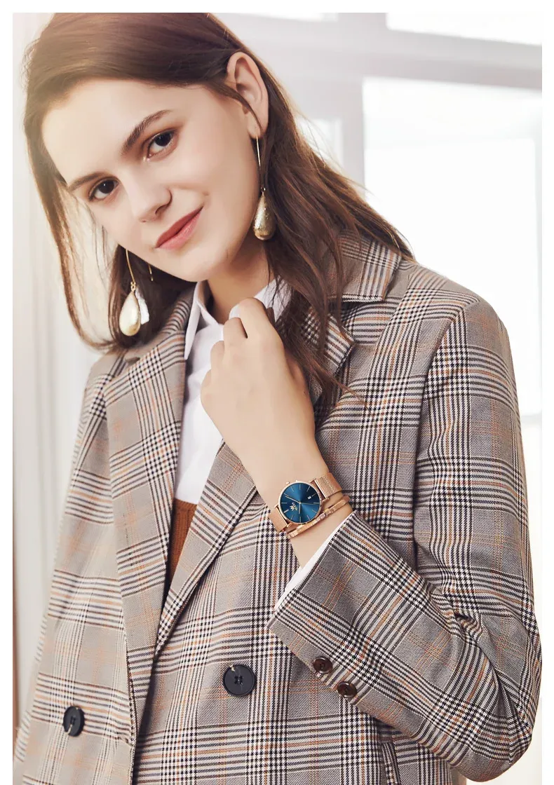 OLEVS 로즈골드 스테인리스 여성 쿼츠 방수 시계