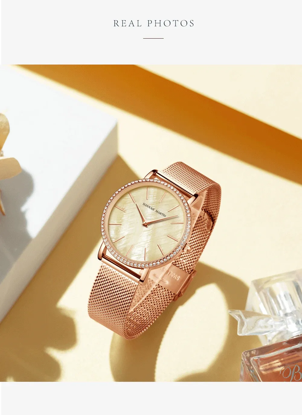 한나 마틴 36mm 로즈골드 워터 다이아몬드 여성용 쿼츠 시계