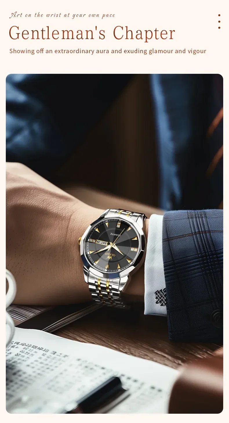 OLEVS 9977 남녀공용 스테인리스 쿼츠 손목시계