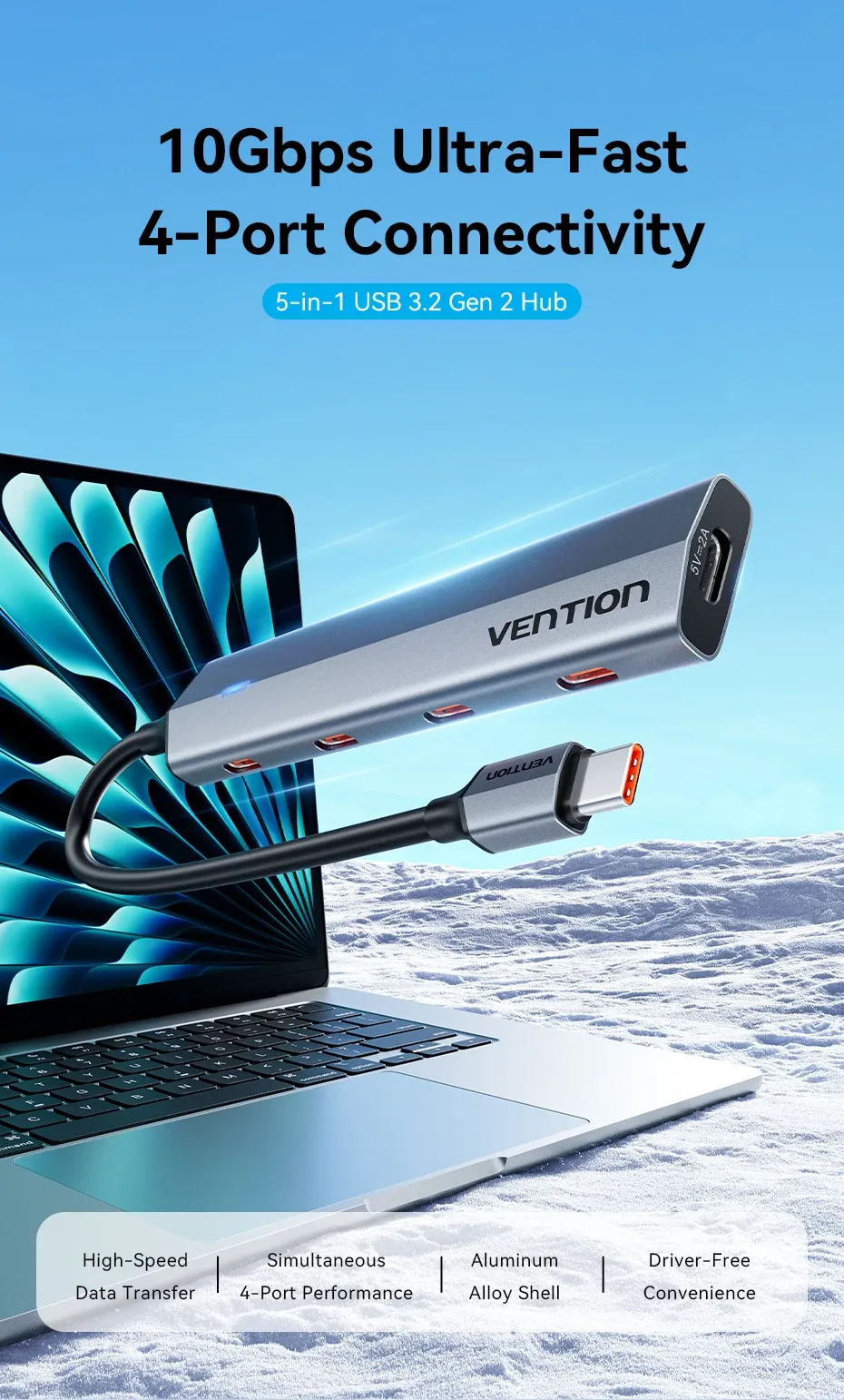 벤션 USB-C 3.2 Gen2 4포트 알루미늄 허브