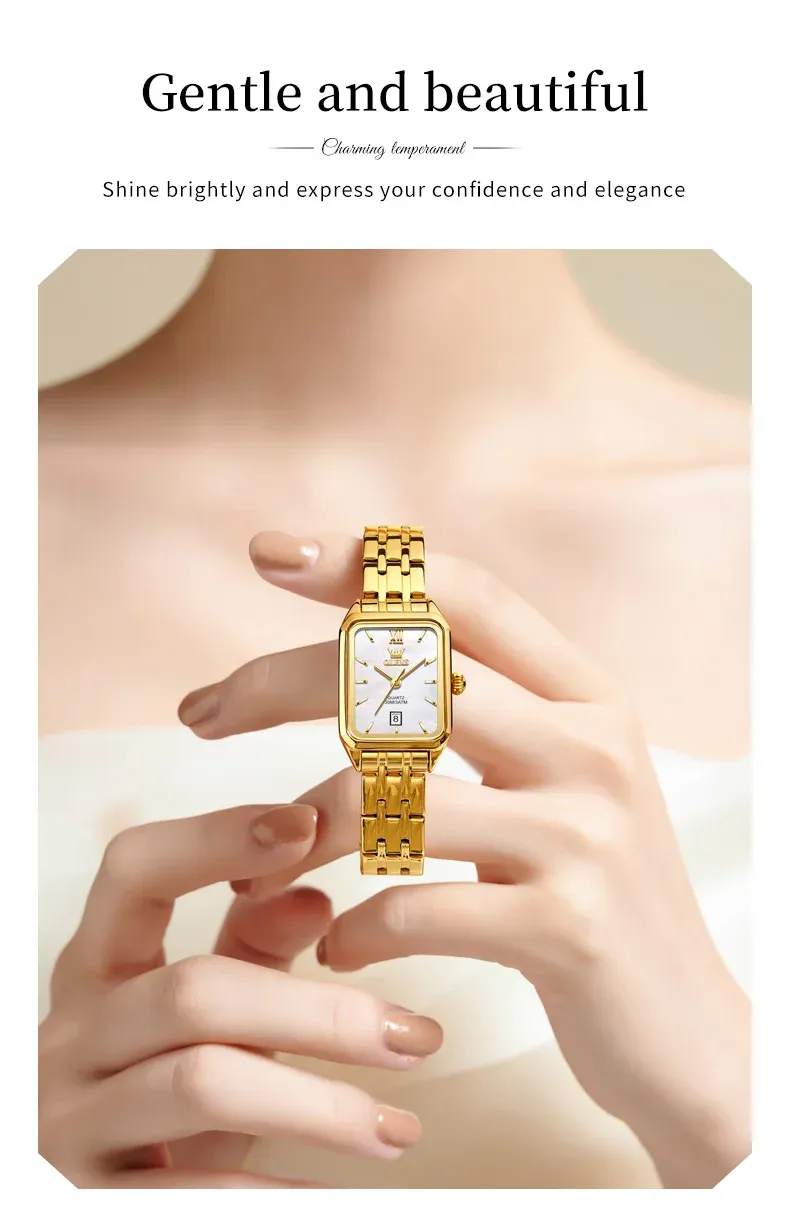 OLEVS 5616 여성용 사각 쿼츠 메탈 손목시계