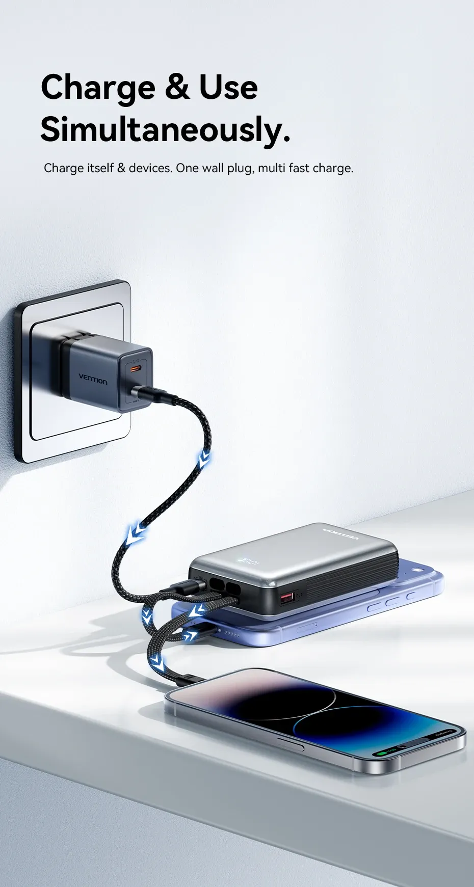 벤션 35W 내장 케이블 디지털 보조배터리