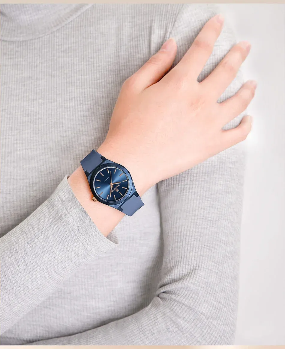 네비포스 여성용 심플 방수 실리콘 쿼츠 시계