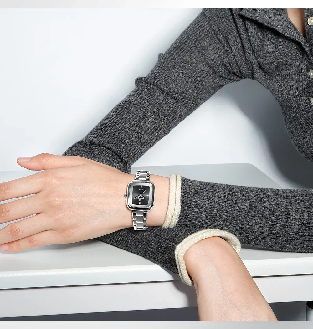 네비포스 NF5075 여성용 사각 스틸 쿼츠 시계