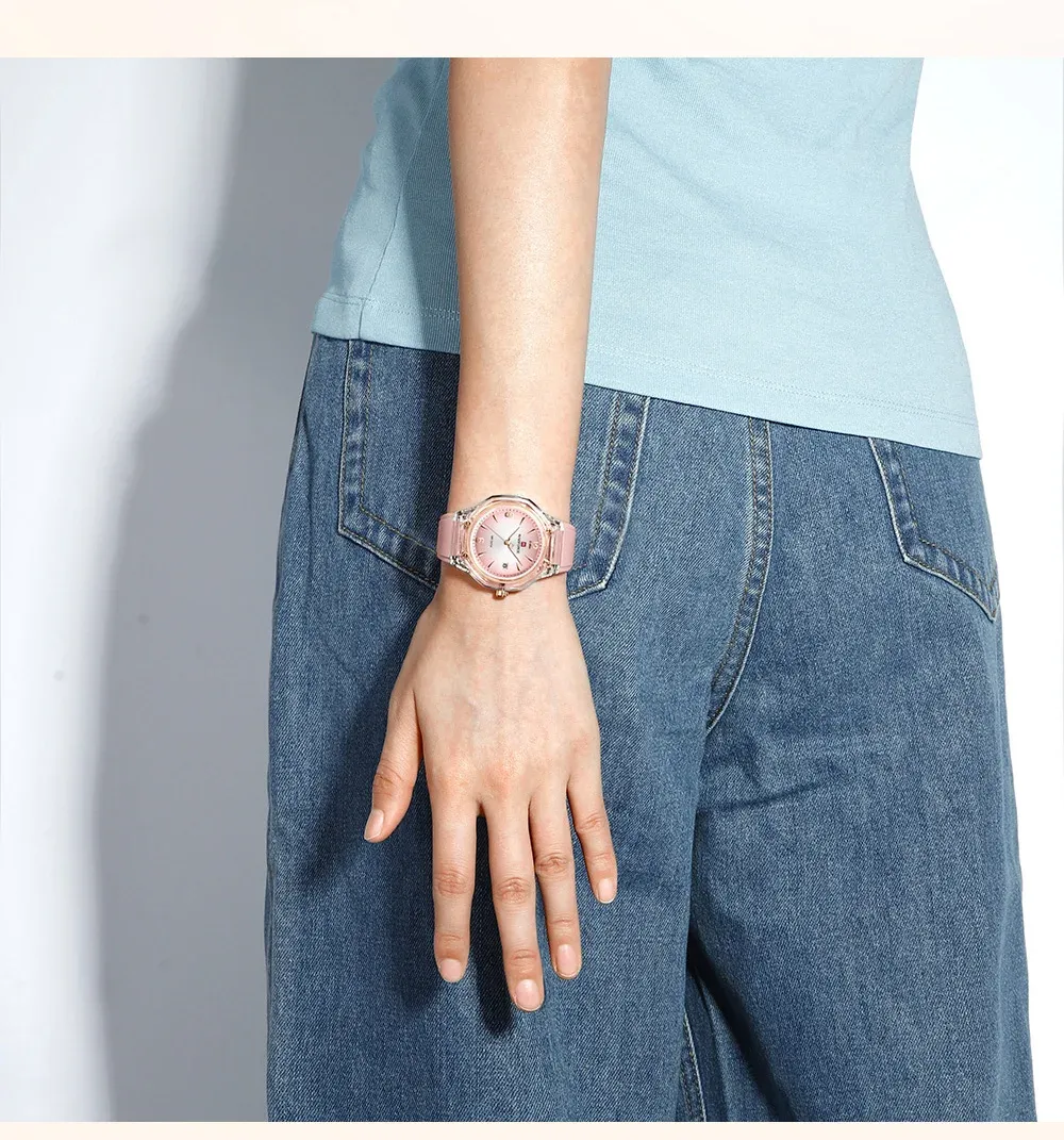 네비포스 여성용 50m 방수 캘린더 야광 쿼츠 시계