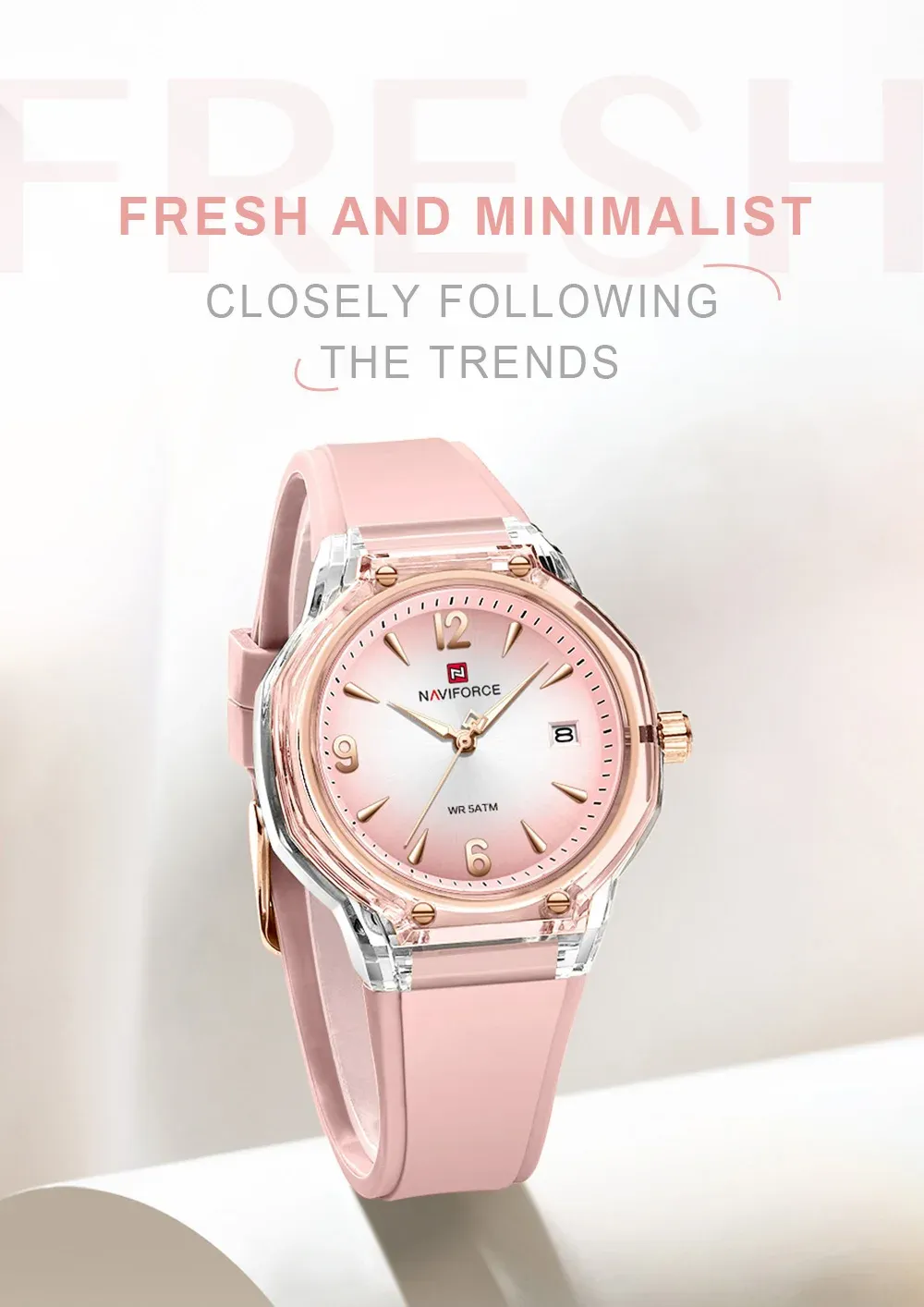 네비포스 여성용 50m 방수 캘린더 야광 쿼츠 시계