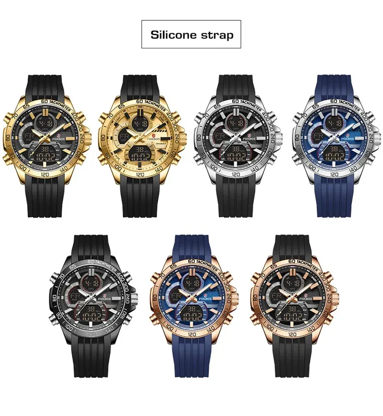 FOXBOX 남성용 아날로그-디지털 스틸 방수 LED 쿼츠 시계