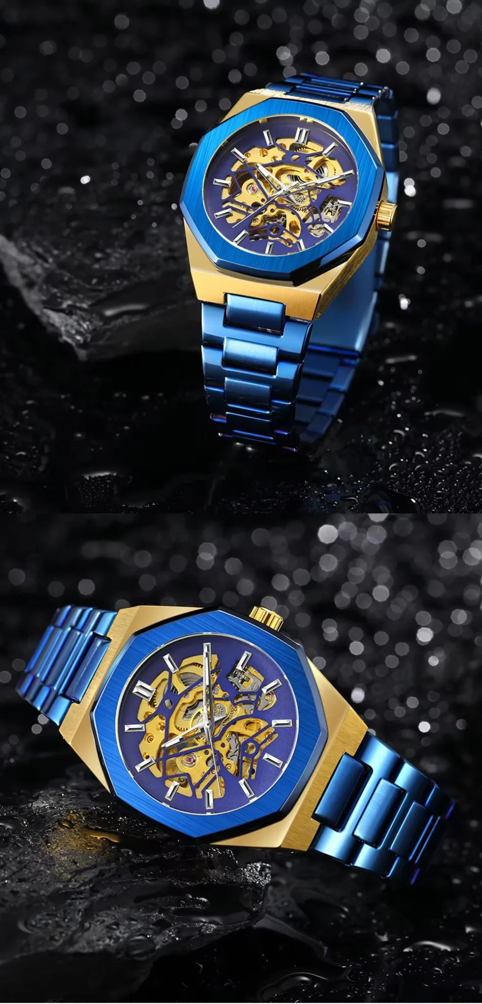 포르시닝 8198 오토매틱 스켈레톤 남성 메탈 시계