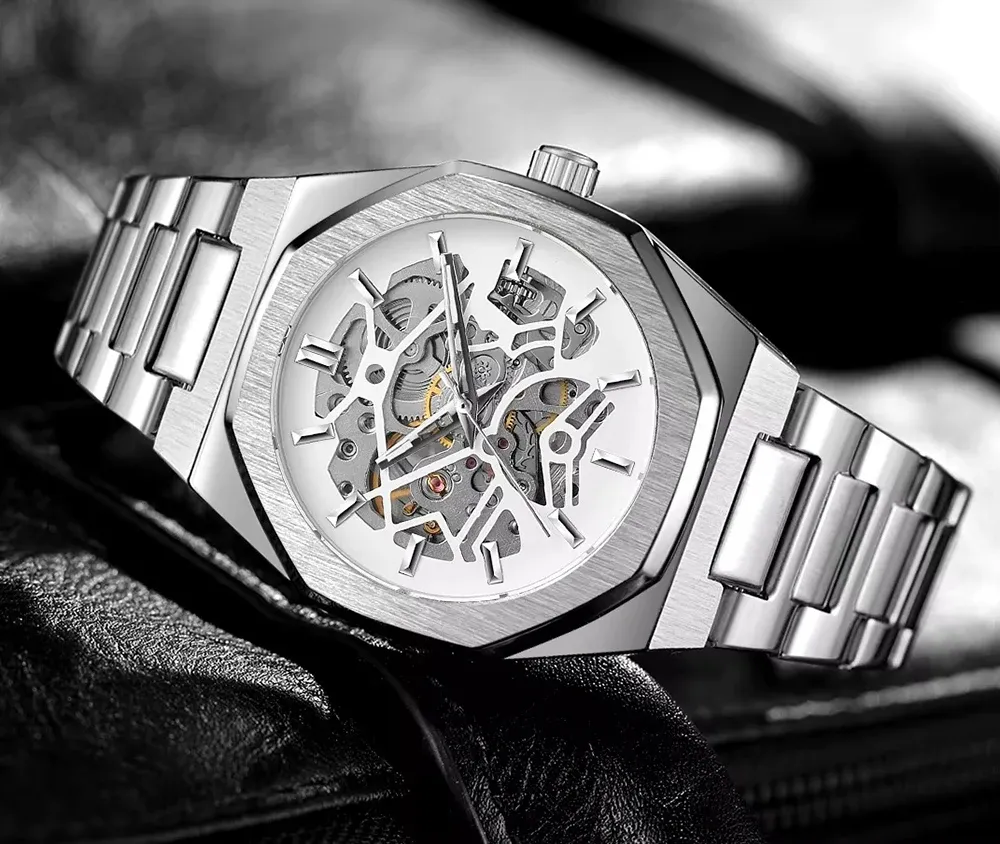 포르시닝 8198 오토매틱 스켈레톤 남성 메탈 시계