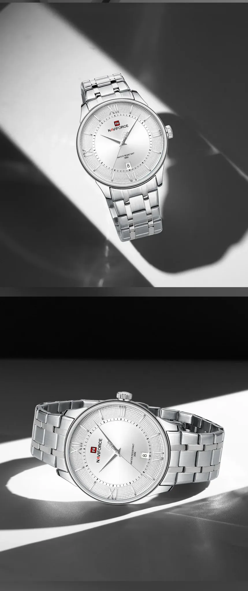 네비포스 로만 다이얼 스틸 스트랩 남성 쿼츠 시계 NF9272S