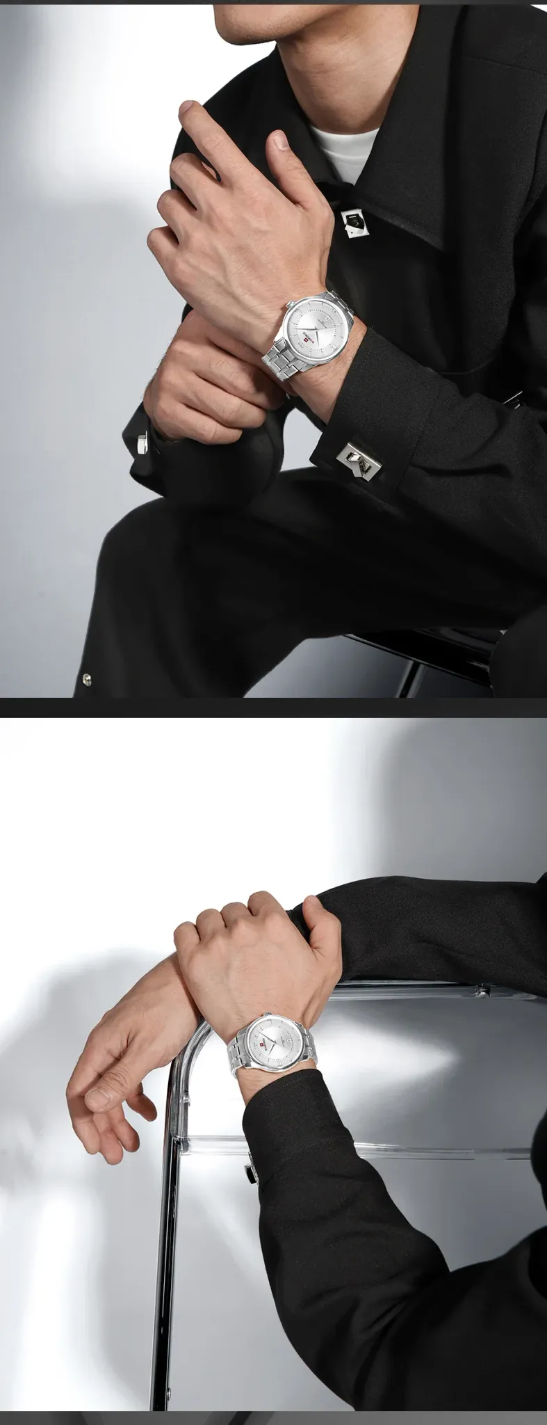 네비포스 로만 다이얼 스틸 스트랩 남성 쿼츠 시계 NF9272S