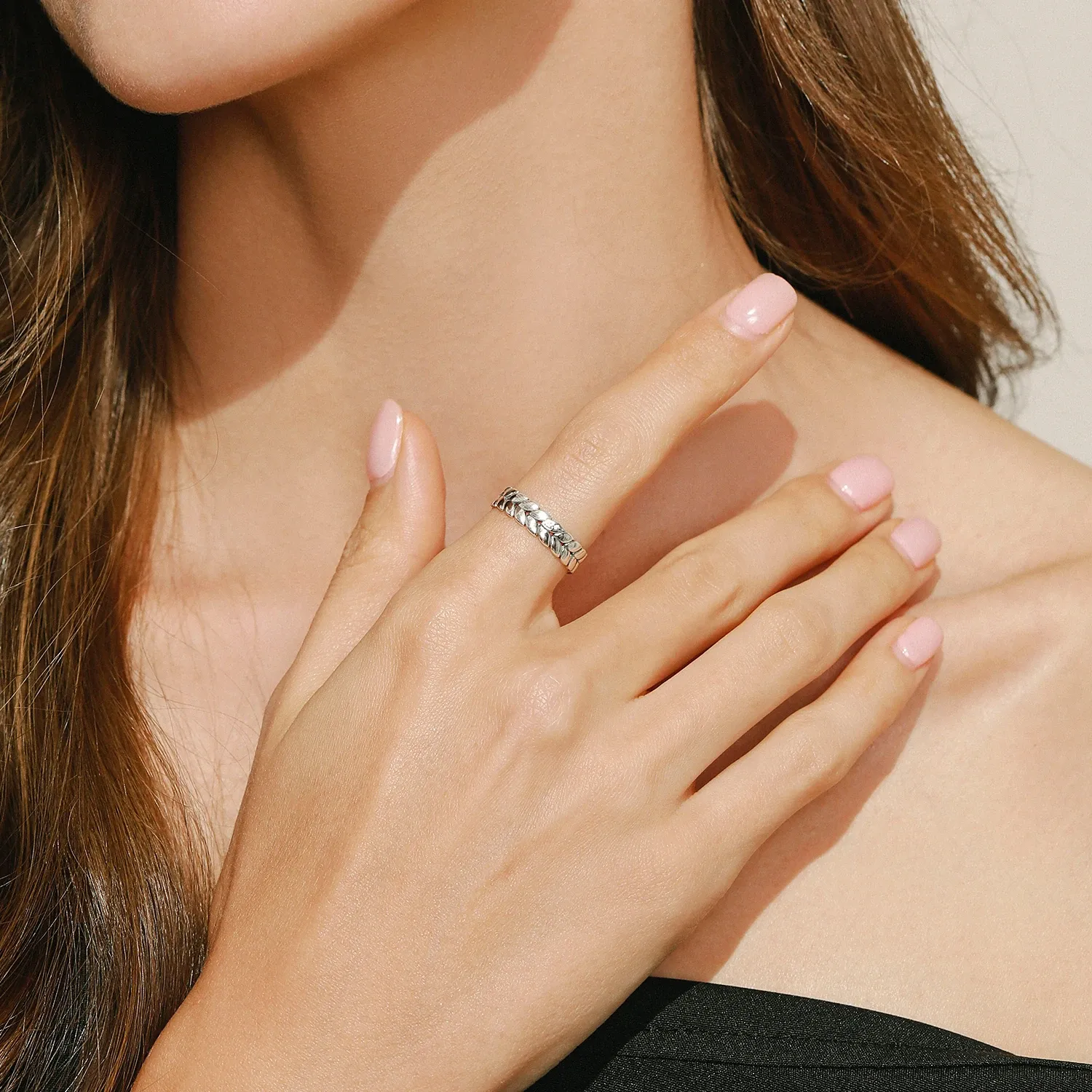 MODIAN 925 스털링 실버 지르콘 스태킹 밀그레인 반지