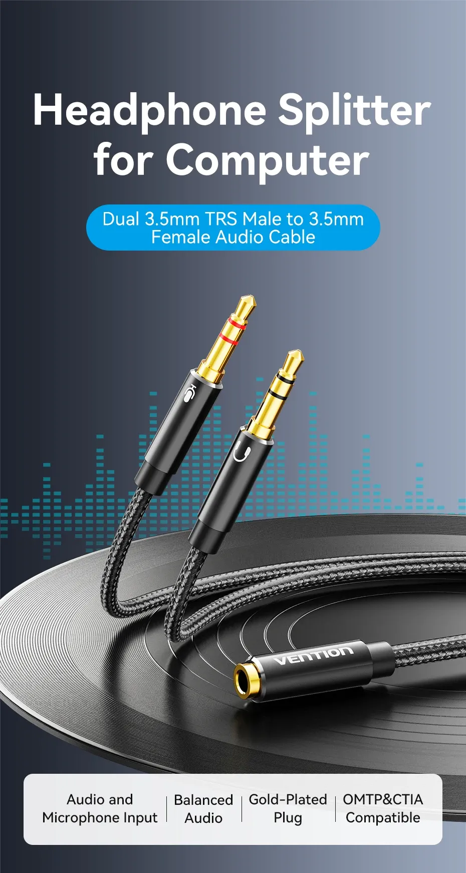 벤션 3.5mm 헤드셋 Y 분배 오디오 어댑터