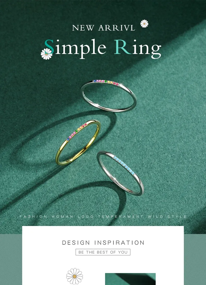 모디안 925 스털링 실버 투르쿠아즈 레인보우 스태킹 링