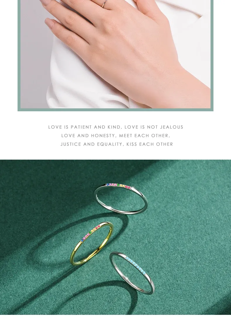 모디안 925 스털링 실버 투르쿠아즈 레인보우 스태킹 링