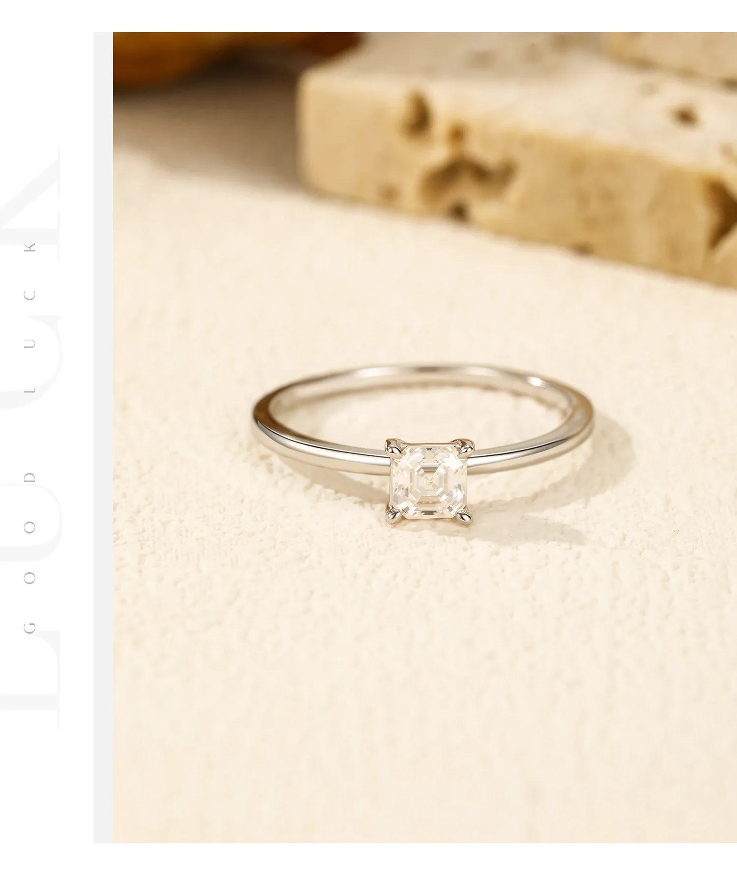 MODIAN 에메랄드 컷 스퀘어 모이사나이트 925 실버 클래식 반지