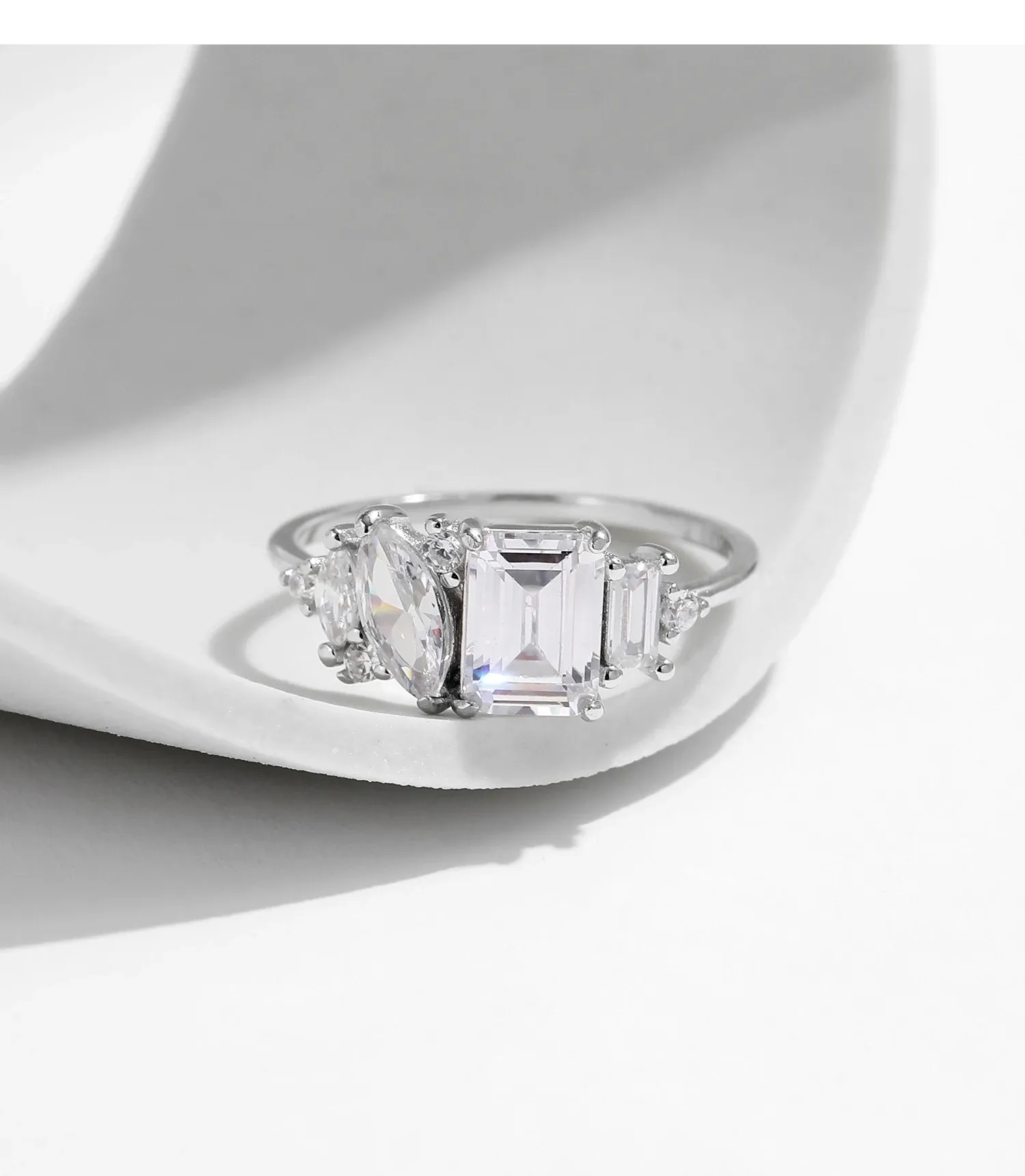 모디안 925 스털링 실버 마퀴즈 컷 지르코니아 웨딩 링