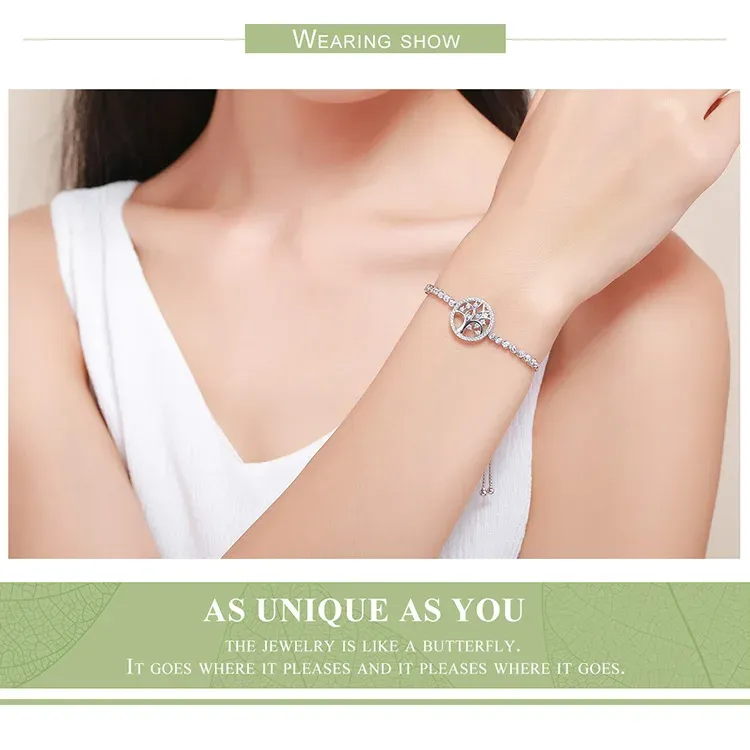 WOSTU 925 스털링 실버 생명의 나무 조절 링크 팔찌