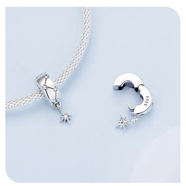 WOSTU 925 실버 스타버스트 라운드 클립 참