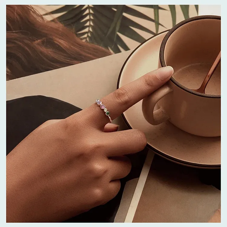 바모어 925 스털링 실버 오픈 조절 링, 컬러 지르콘 포인트