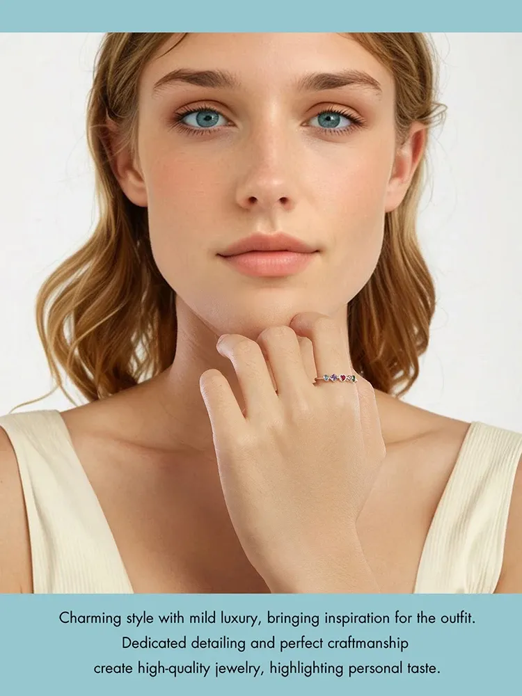 바모어 925 스털링 실버 오픈 조절 링, 컬러 지르콘 포인트